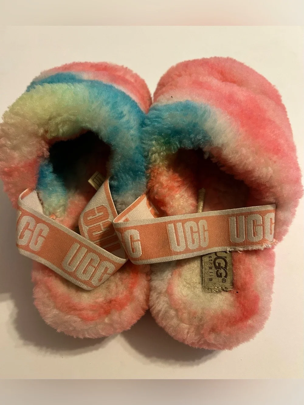 UGG Kids Multicolor Pastel Rainbow Fluff Slides